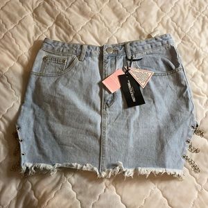 blue jean mini skirt.